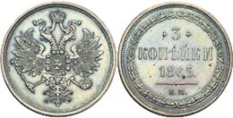 Медная монета достоинством в 3 копейки 1865 года была продана за 4,8 млн руб. Фото из каталога аукционного дома «Монеты и медали»